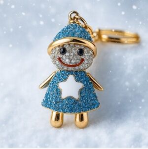 Adorable Rhinestone Holiday Snowman Keychain Bag Charm